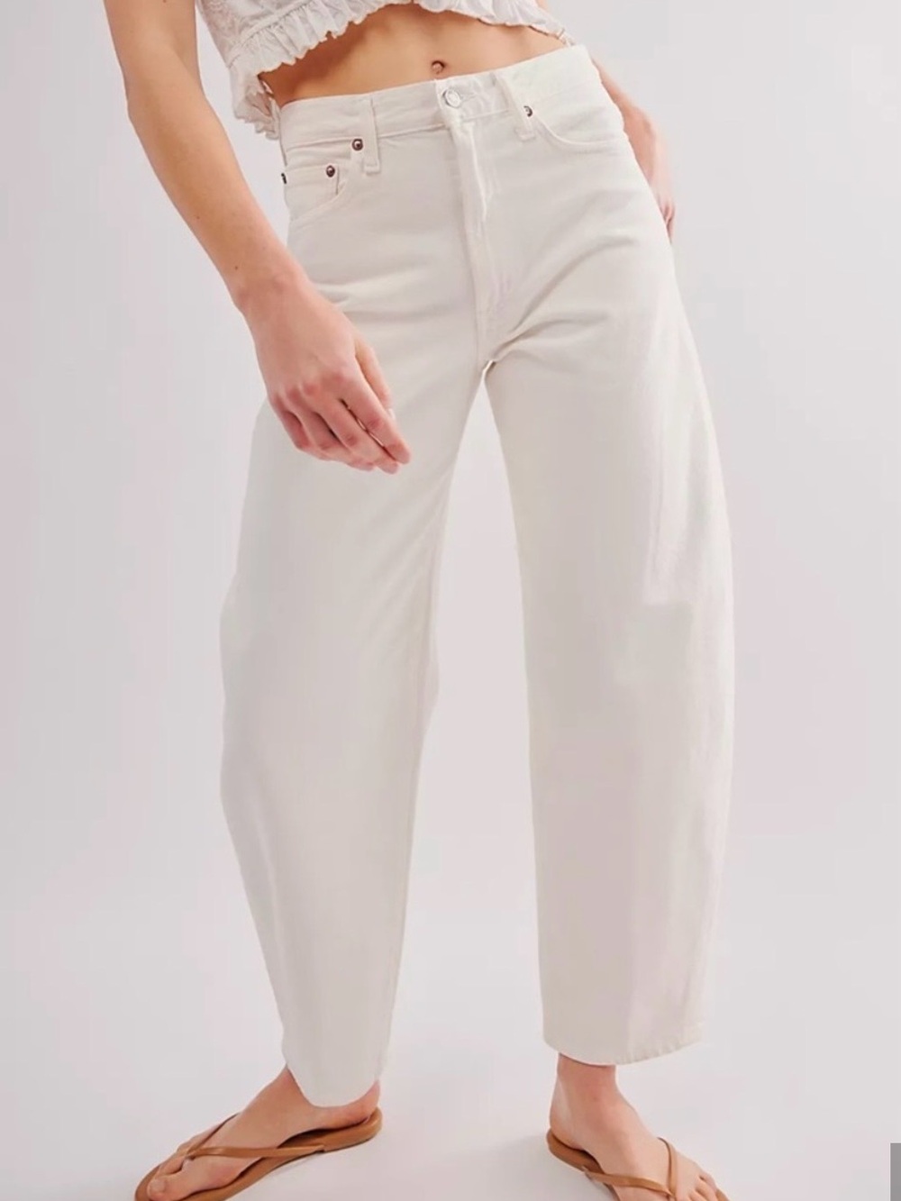 AGOLDE  High-Rise Barrel Leg Jeans — White, size 24
